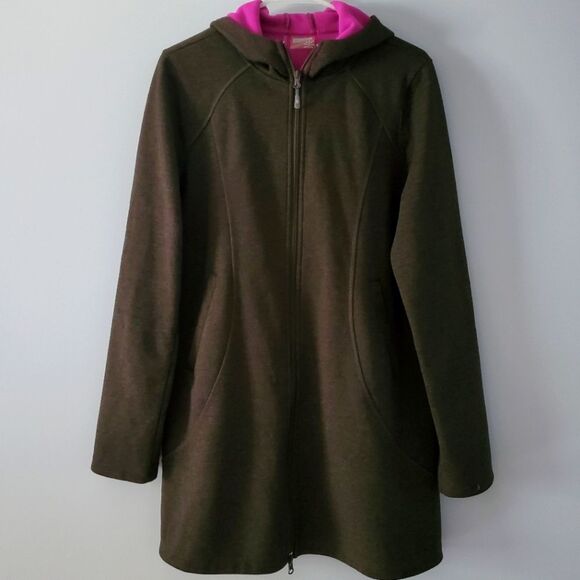 Athleta Hooded Fleece Lined Long 2-Way Full Zipper Sweat Jacket Size L - Picture 1 of 6